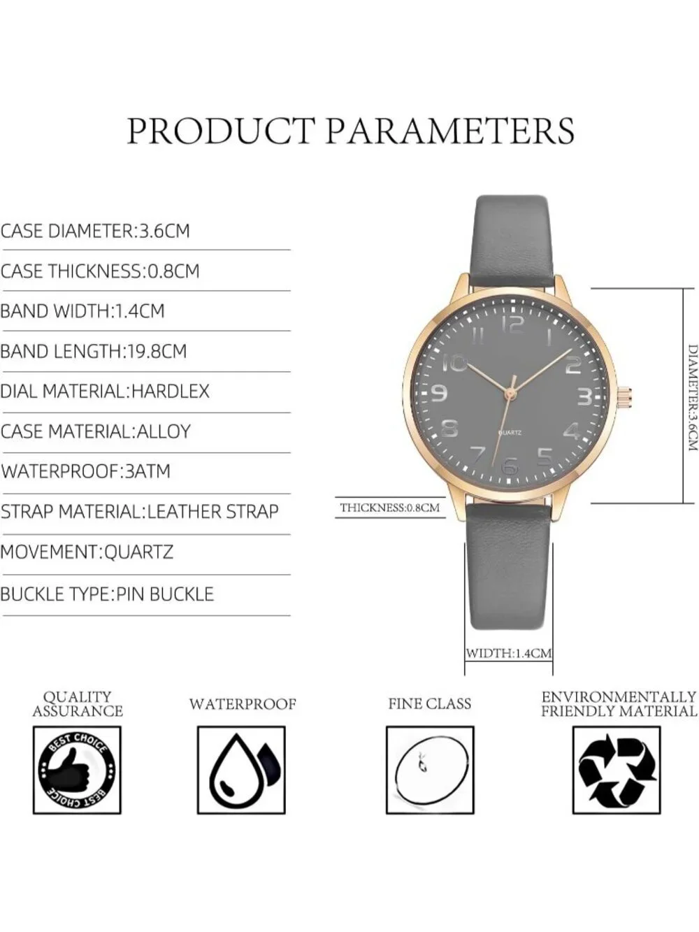 Women's All Grey Analog Case Quartz Fashion Leather Mesh Strap Round Wrist Watch